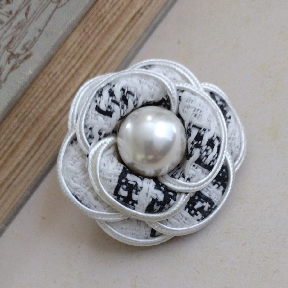 Black And White Camellia Brooch And Pin